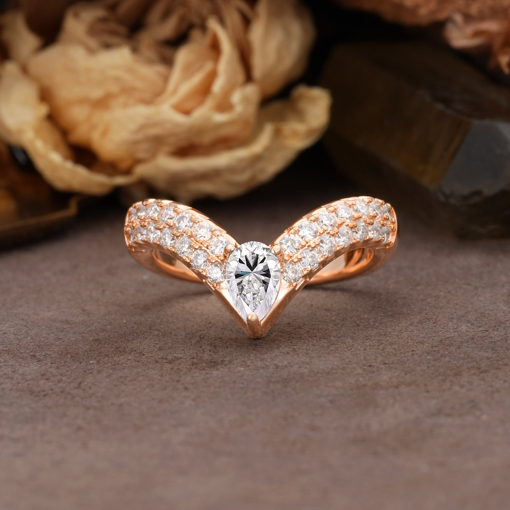 Luxurious Crown 3-Prong Pear Cut Lab Diamond Engagement Ring - Additional view