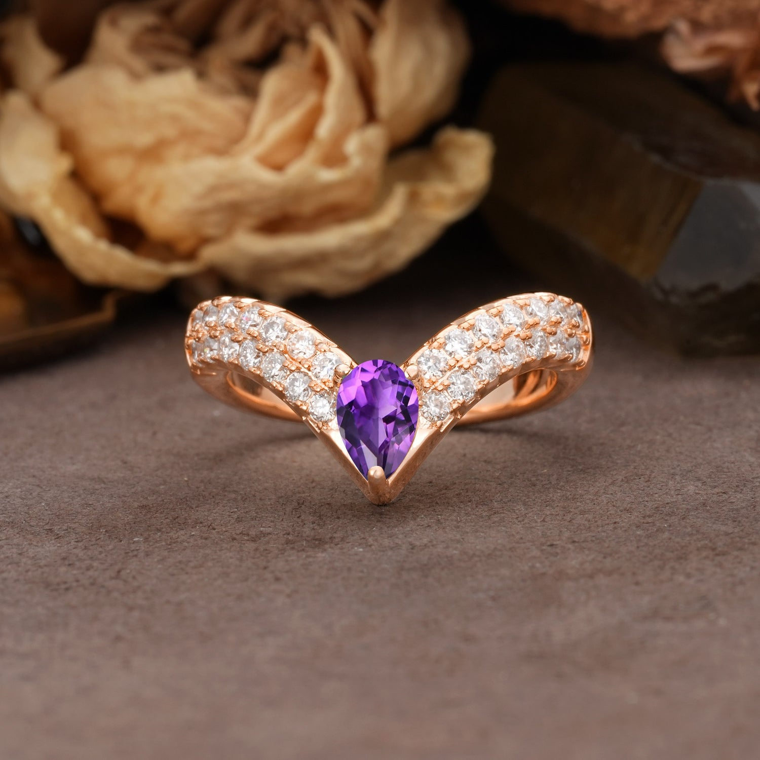 Luxurious Crown 3-Prong Pear Cut Amethyst Engagement Ring - Additional view