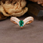 Luxurious Crown 3-Prong Pear Cut Emerald Engagement Ring - Additional view