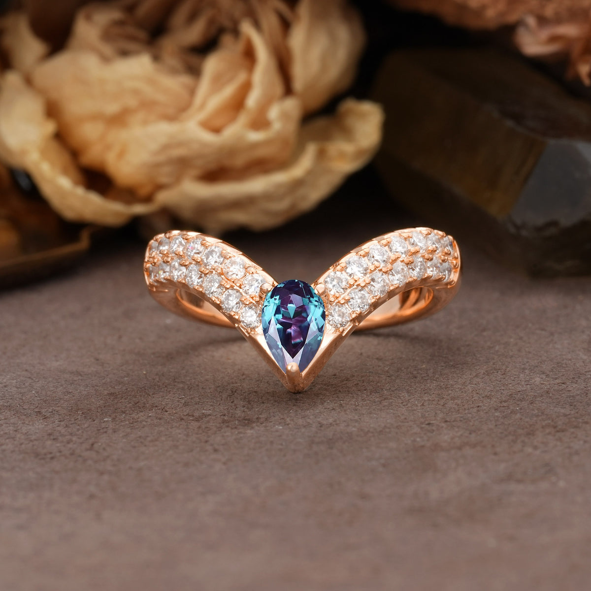 Luxurious Crown 3-Prong Pear Cut Alexandrite Engagement Ring - Additional view