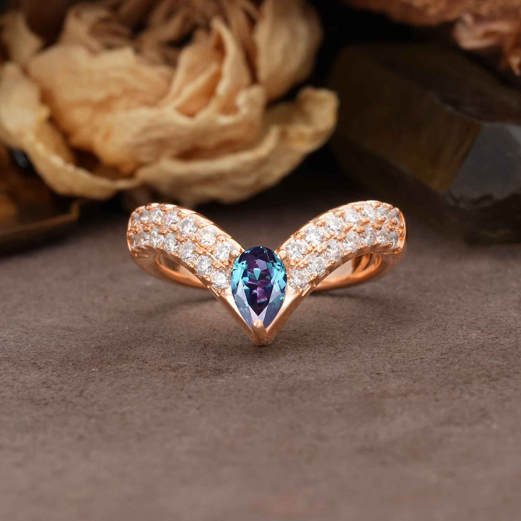 Luxurious Crown 3-Prong Pear Cut Alexandrite Engagement Ring - Additional view