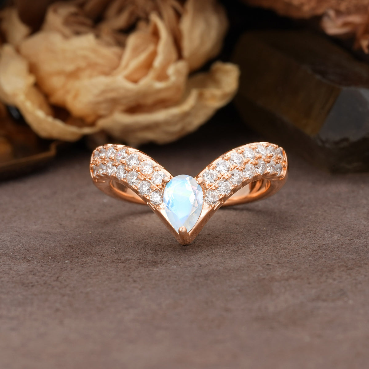 Luxurious Crown 3-Prong Pear Cut Moonstone Engagement Ring - Additional view
