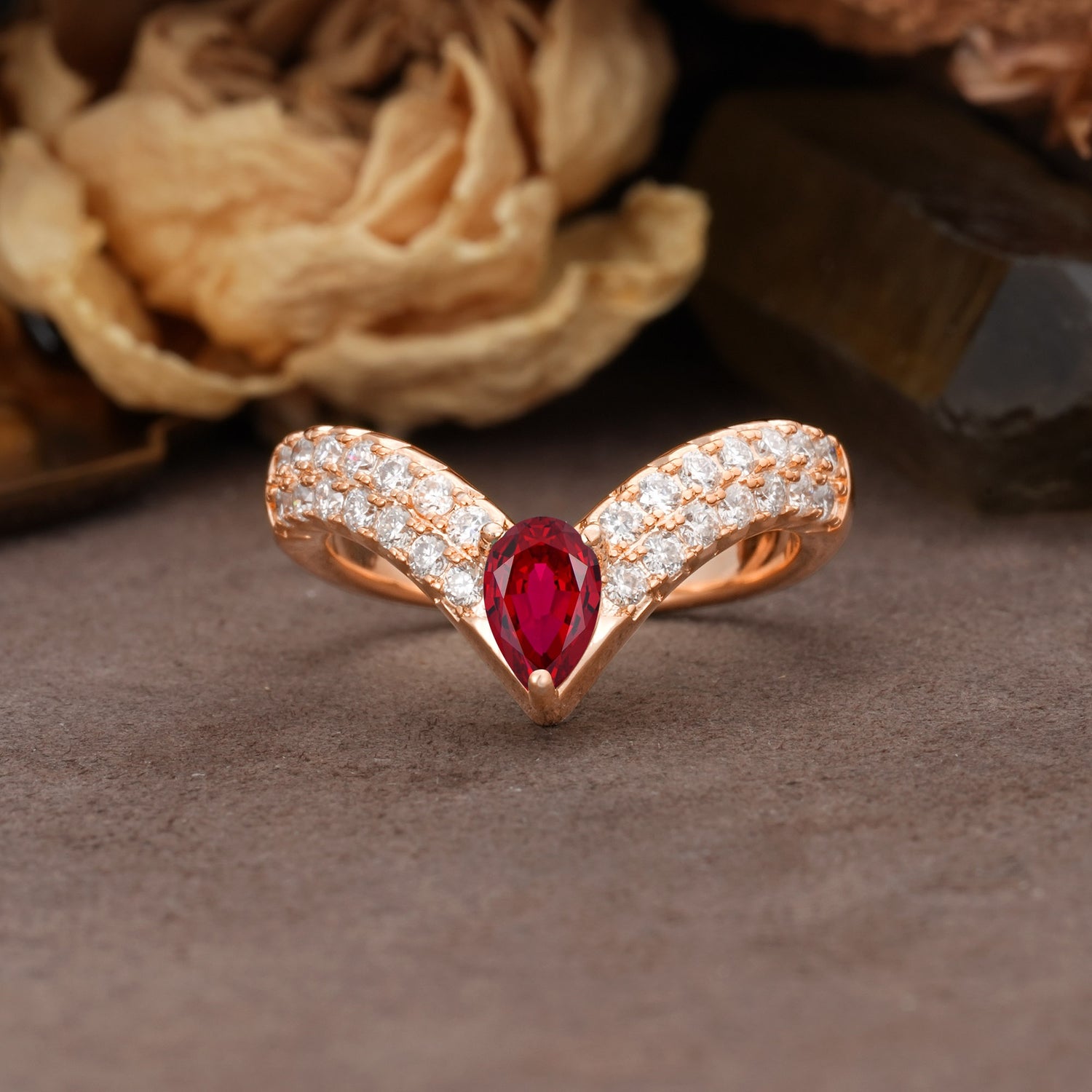 Luxurious Crown 3-Prong Pear Cut Ruby Engagement Ring - Additional view