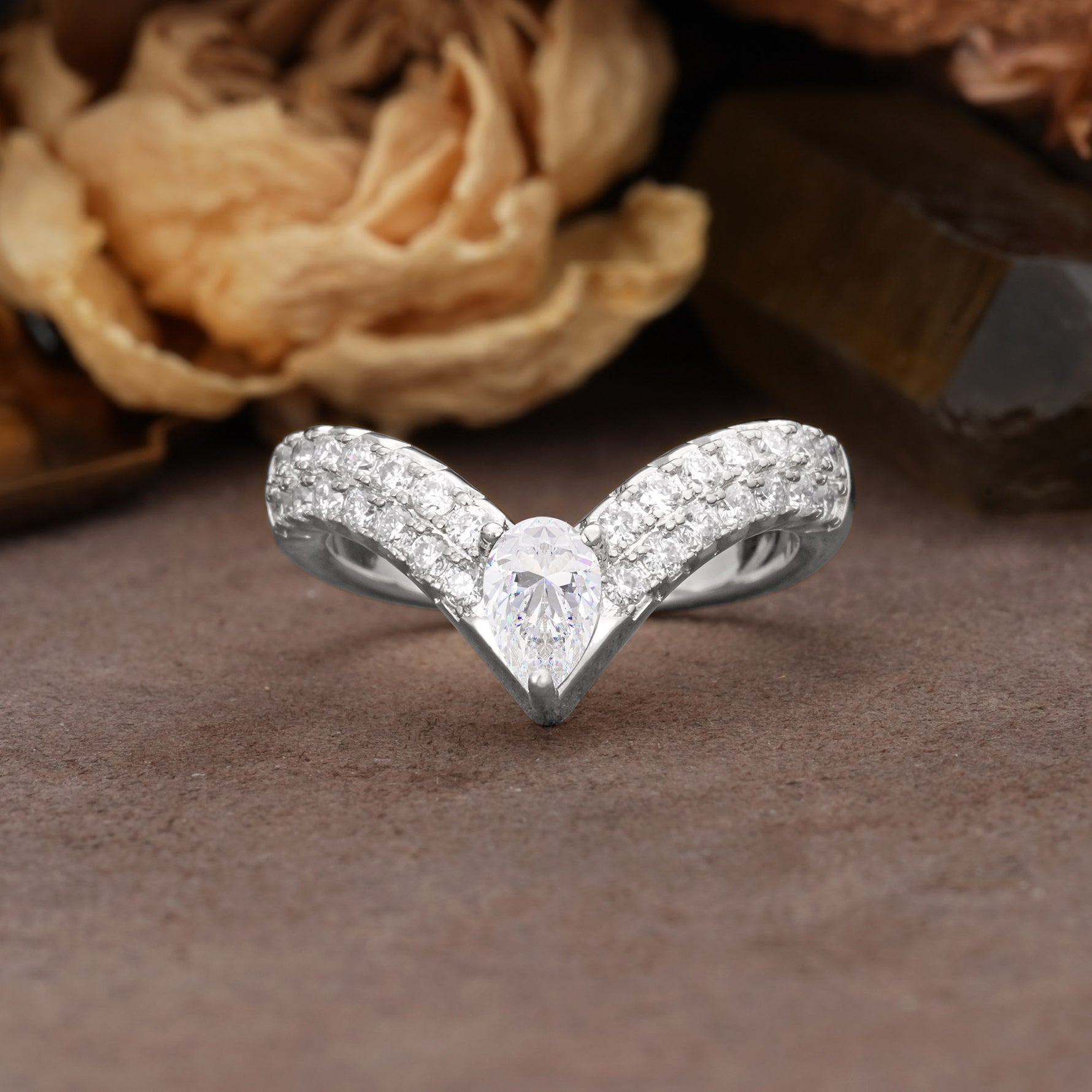 Luxurious Crown 3-Prong Pear Cut Moissanite Engagement Ring - Additional view