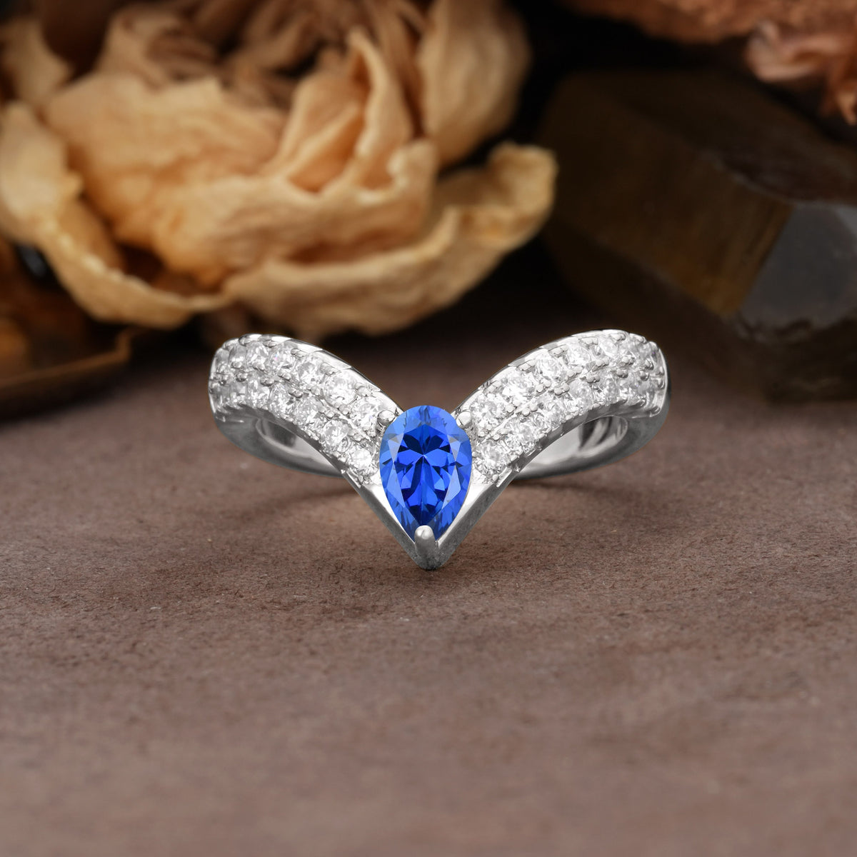 Luxurious Crown 3-Prong Pear Cut Sapphire Engagement Ring - Additional view