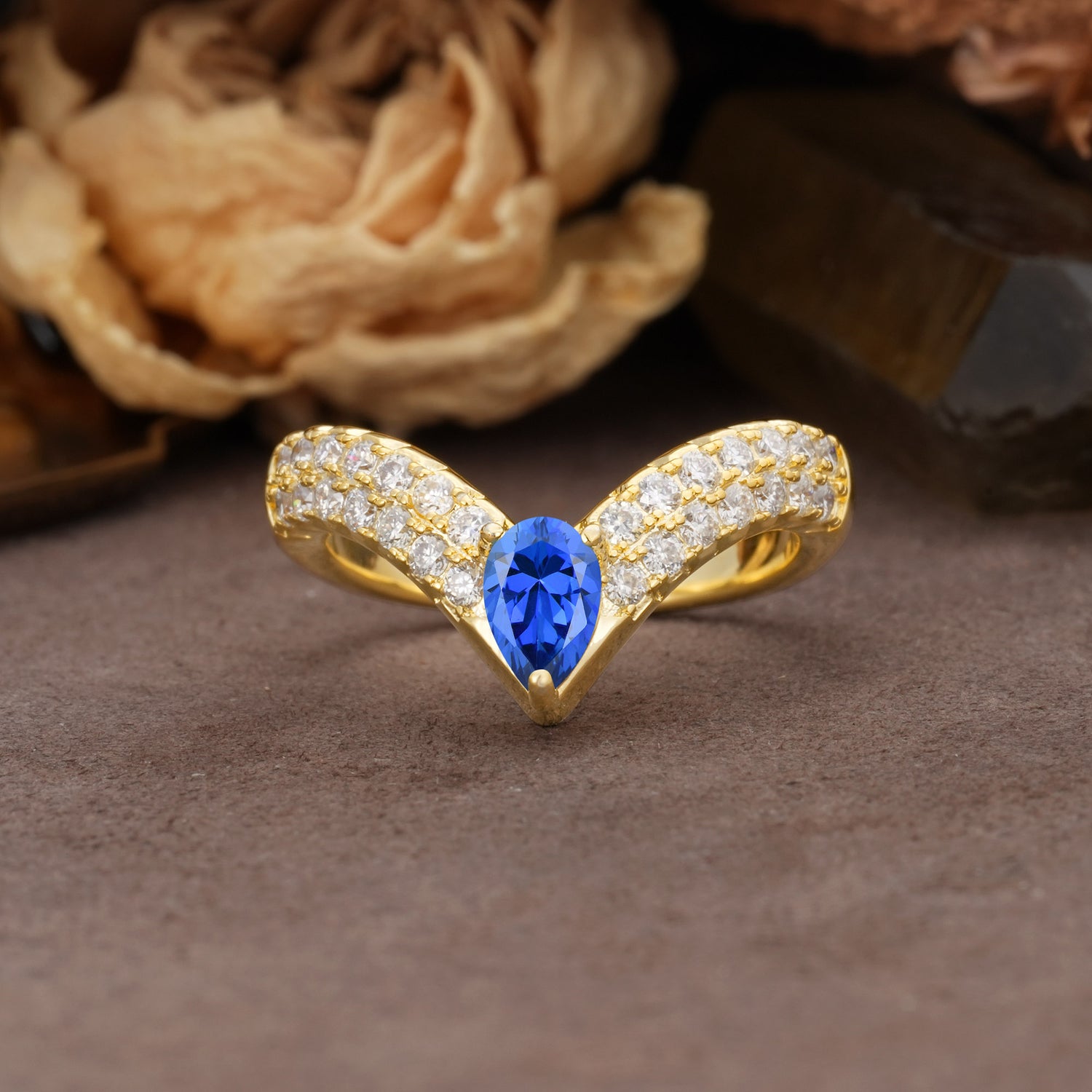 Luxurious Crown 3-Prong Pear Cut Sapphire Engagement Ring