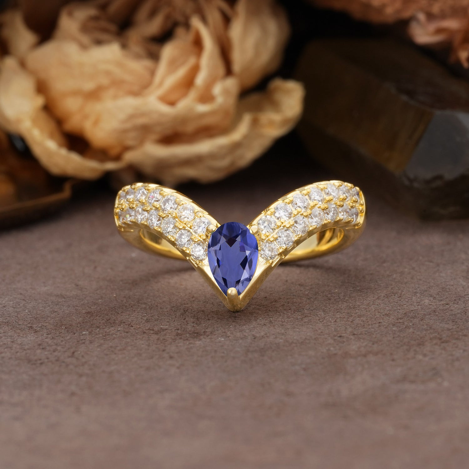 Luxurious Crown 3-Prong Pear Cut Tanzanite Engagement Ring