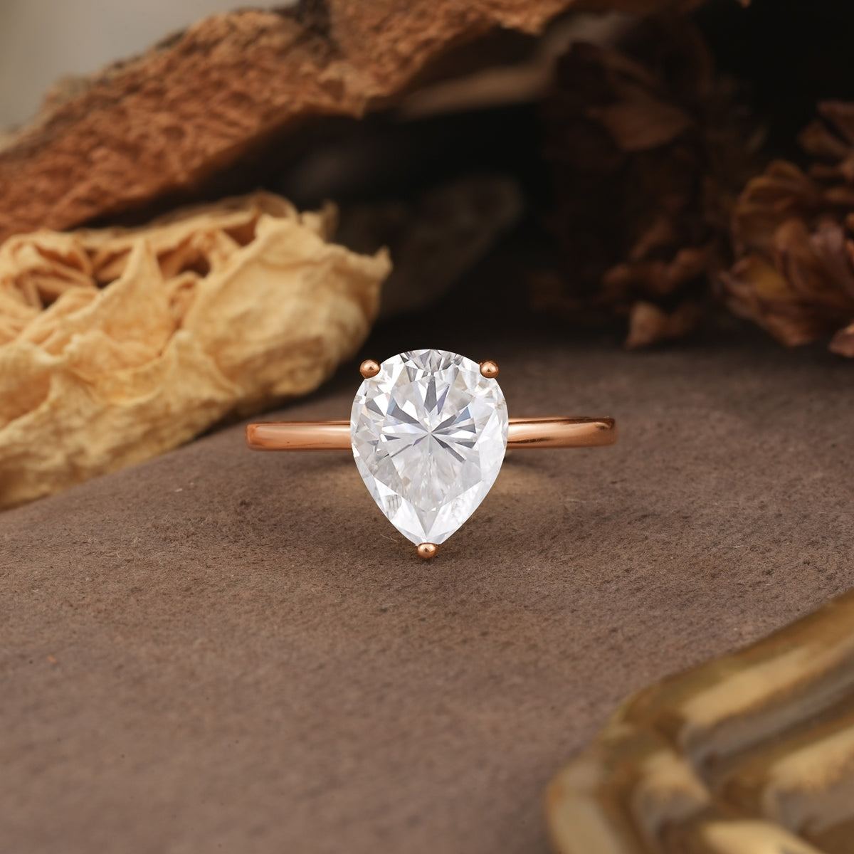Unique, Classic, and Minimalist 3-Prong Pear Cut Moissanite Engagement Ring - Additional view
