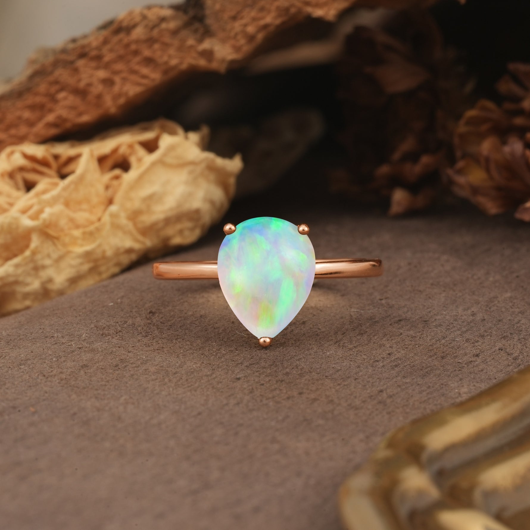 Unique, Classic, and Minimalist 3-Prong Pear Cut Fire Opal Engagement Ring - Additional view