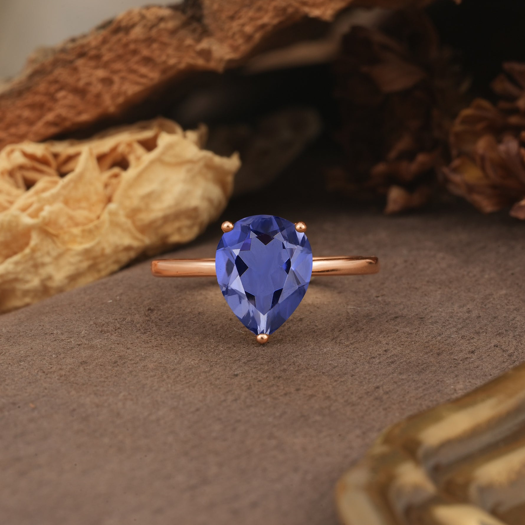 Unique, Classic, and Minimalist 3-Prong Pear Cut Tanzanite Engagement Ring - Additional view