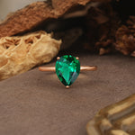 Unique, Classic, and Minimalist 3-Prong Pear Cut Emerald Engagement Ring - Additional view