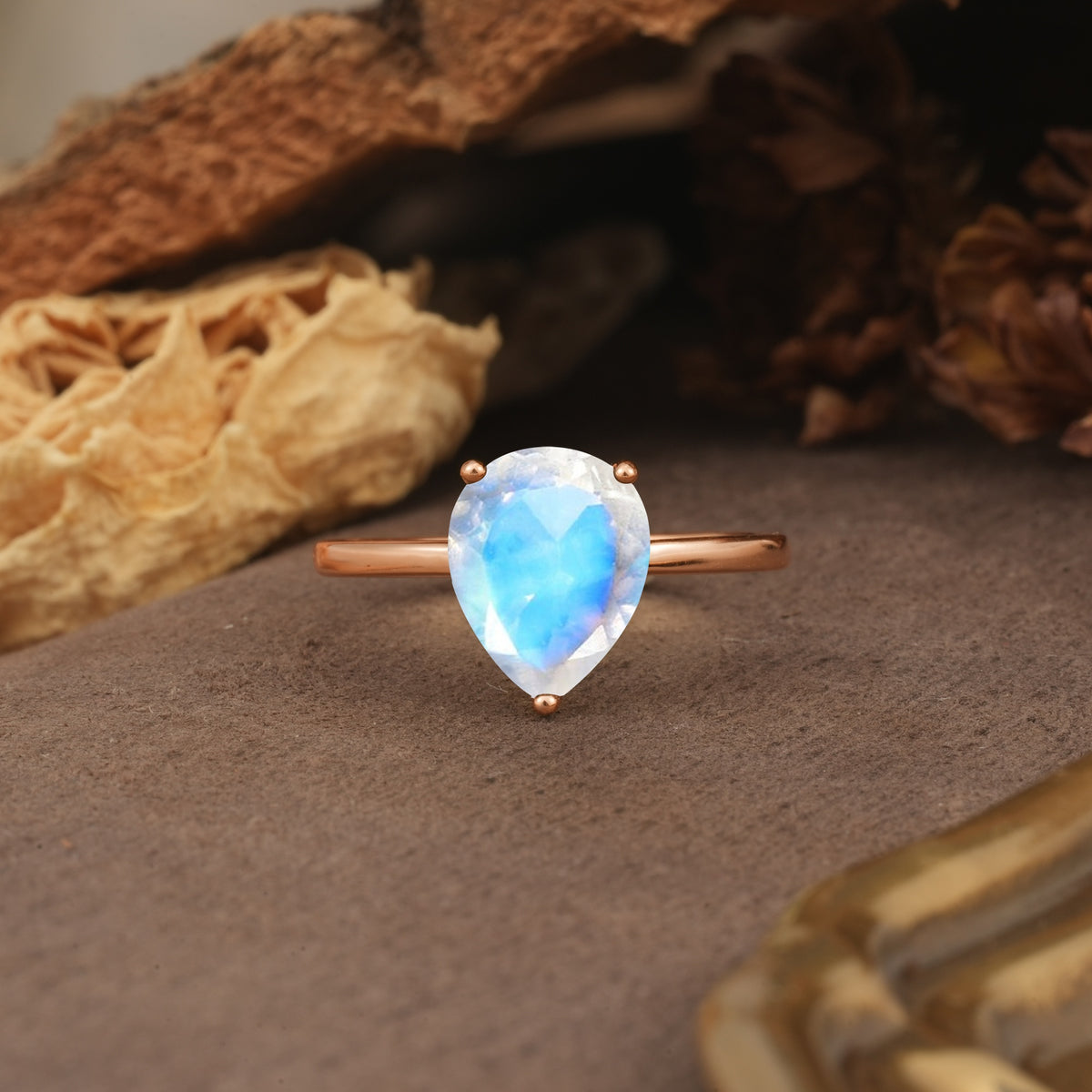 Unique, Classic, and Minimalist 3-Prong Pear Cut Moonstone Engagement Ring - Additional view