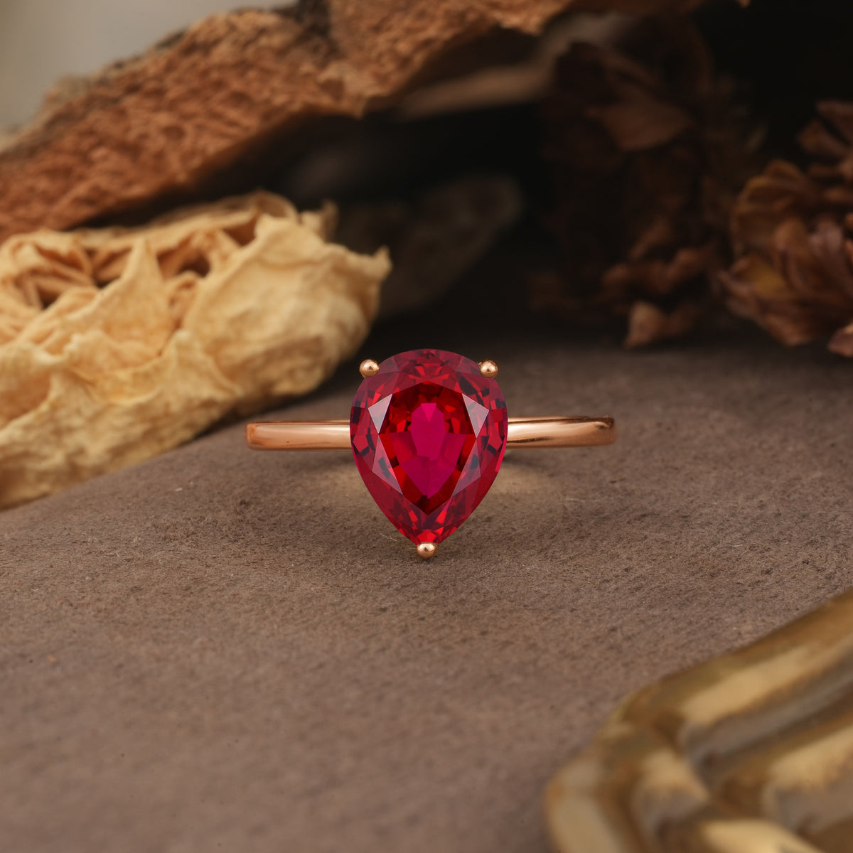 Unique, Classic, and Minimalist 3-Prong Pear Cut Ruby Engagement Ring - Additional view