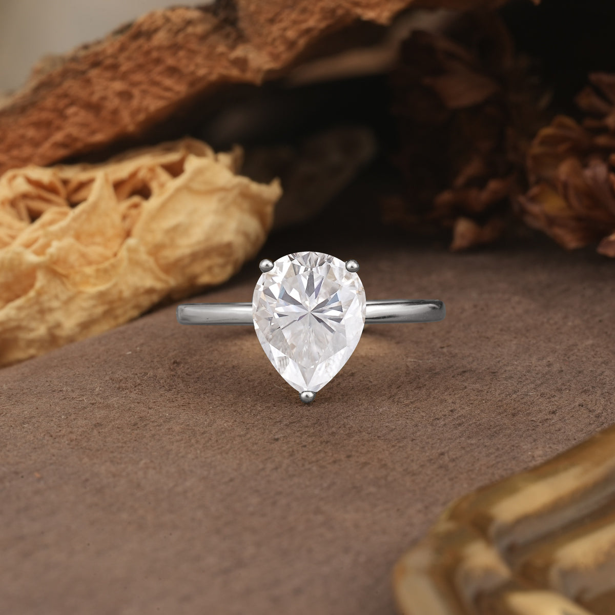 Unique, Classic, and Minimalist 3-Prong Pear Cut Moissanite Engagement Ring - Additional view