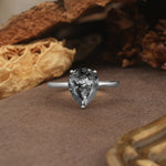 Unique, Classic, and Minimalist 3-Prong Pear Cut Black Rutilated Quartz Engagement Ring - Additional view
