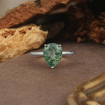 Unique, Classic, and Minimalist 3-Prong Pear Cut Moss Agate Engagement Ring - Additional view