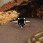 Unique, Classic, and Minimalist 3-Prong Pear Cut Black Onyx Engagement Ring - Additional view