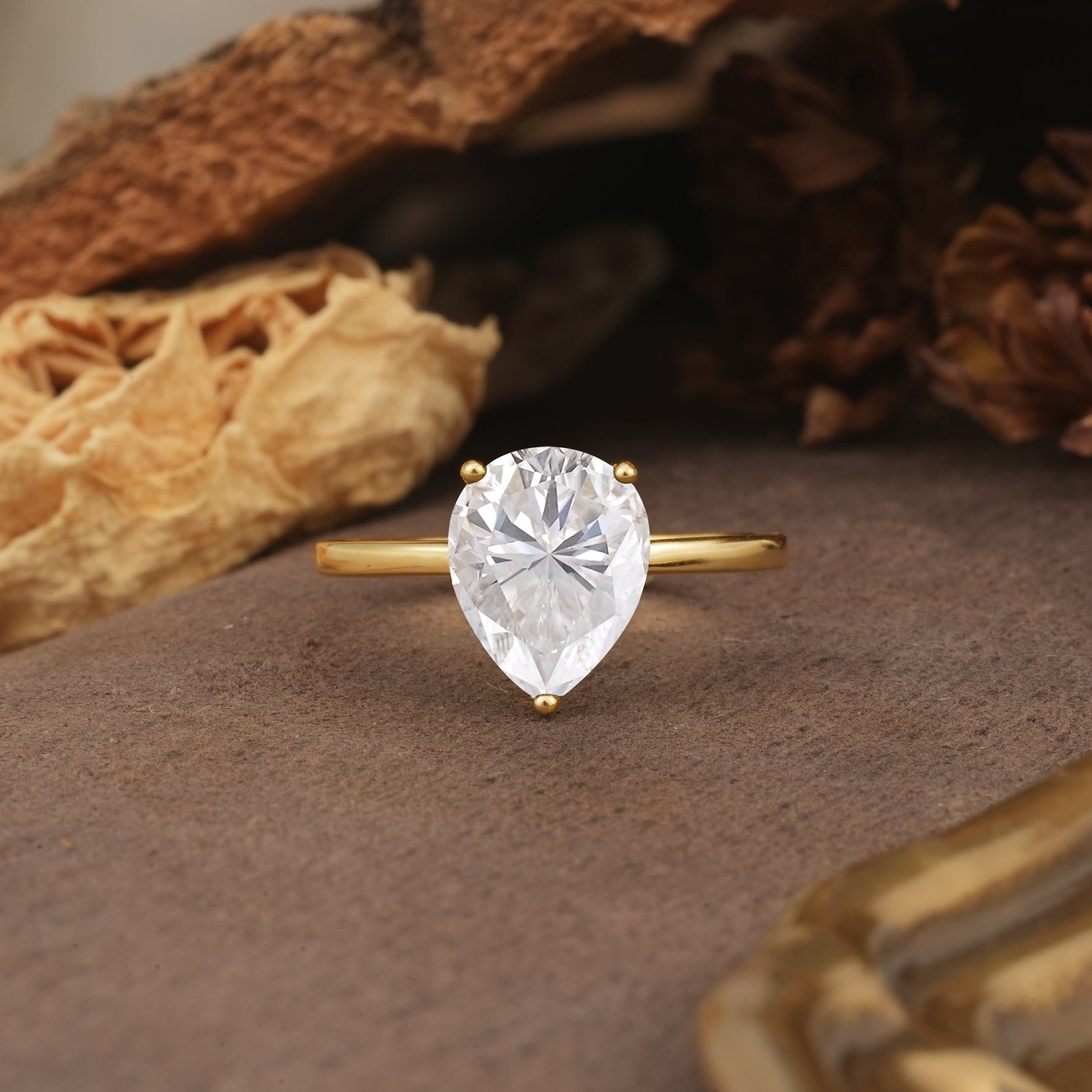 Unique, Classic, and Minimalist 3-Prong Pear Cut Moissanite Engagement Ring - Additional view