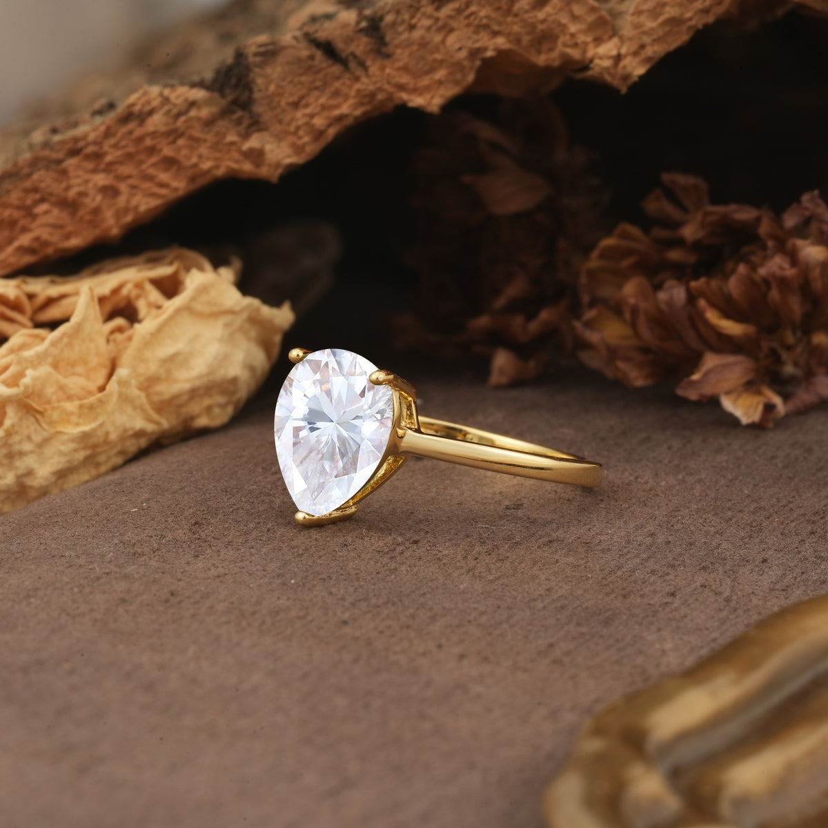 Unique, Classic, and Minimalist 3-Prong Pear Cut Moissanite Engagement Ring - Additional view