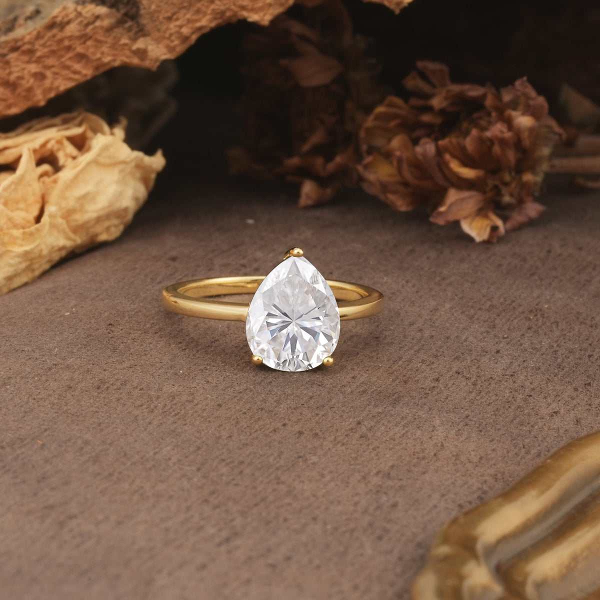 Unique, Classic, and Minimalist 3-Prong Pear Cut Moissanite Engagement Ring - Additional view