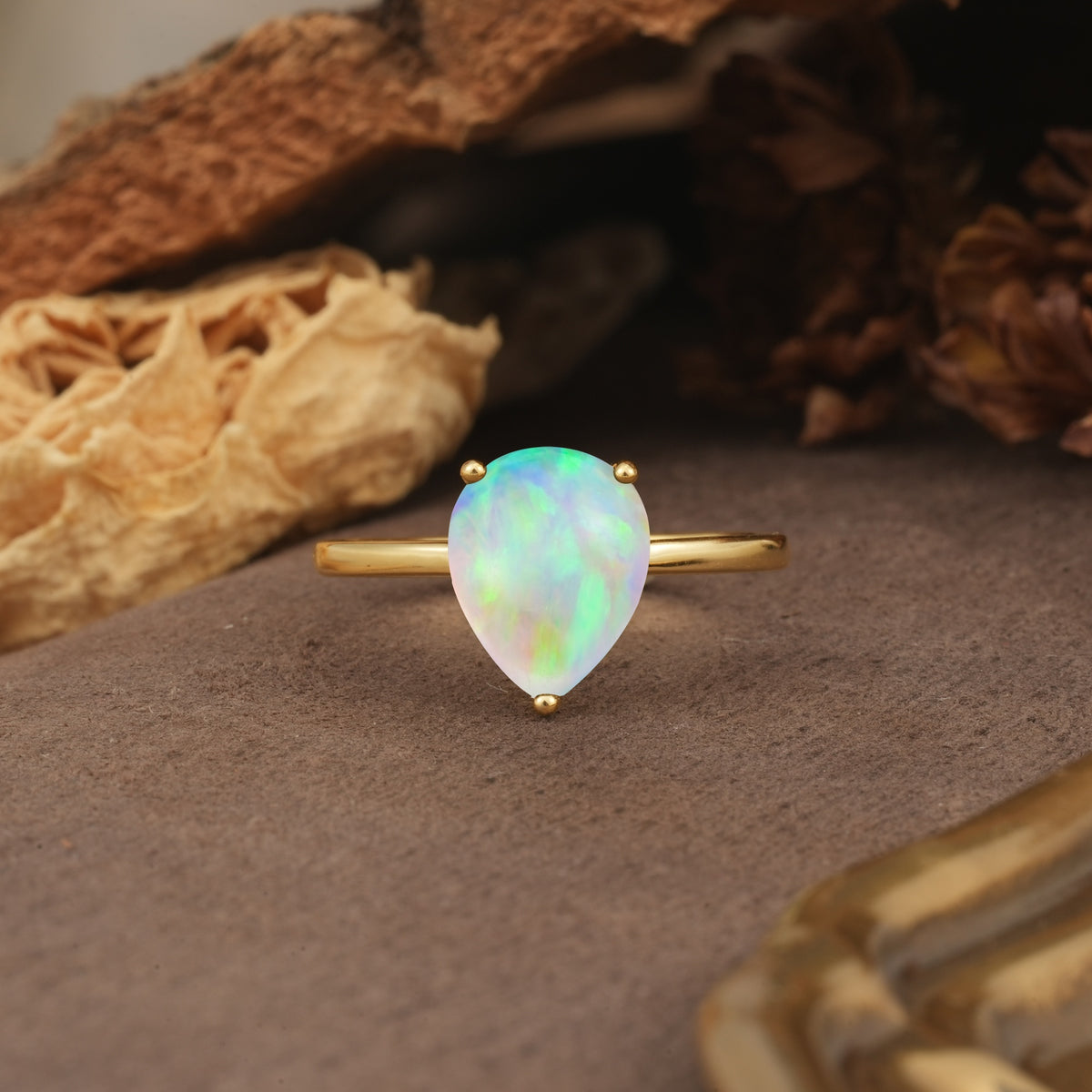 Unique, Classic, and Minimalist 3-Prong Pear Cut Fire Opal Engagement Ring - Additional view