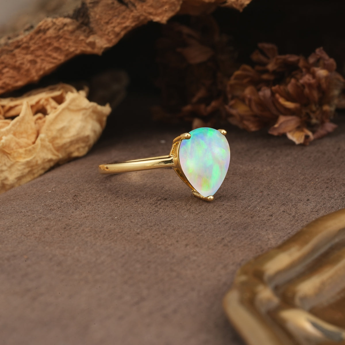 Unique, Classic, and Minimalist 3-Prong Pear Cut Fire Opal Engagement Ring - Additional view