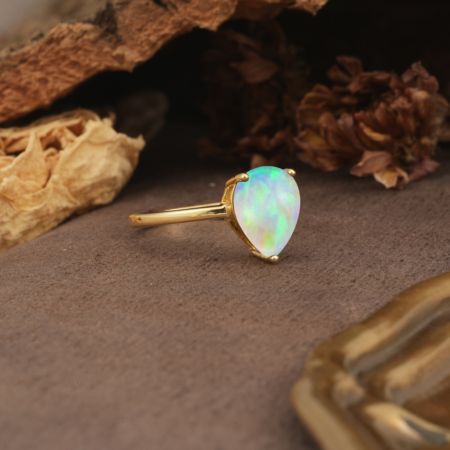 Unique, Classic, and Minimalist 3-Prong Pear Cut Fire Opal Engagement Ring - Additional view
