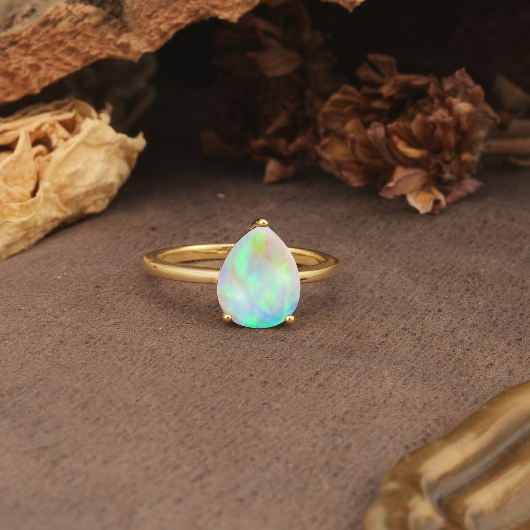 Unique, Classic, and Minimalist 3-Prong Pear Cut Fire Opal Engagement Ring - Additional view