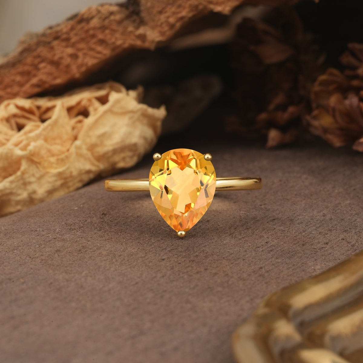 Unique, Classic, and Minimalist 3-Prong Pear Cut Citrine Engagement Ring - Additional view
