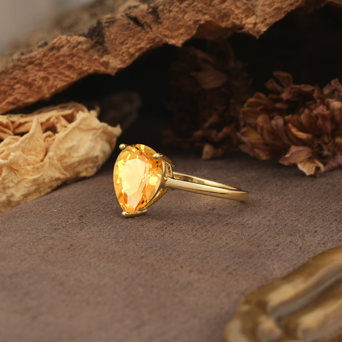 Unique, Classic, and Minimalist 3-Prong Pear Cut Citrine Engagement Ring - Additional view