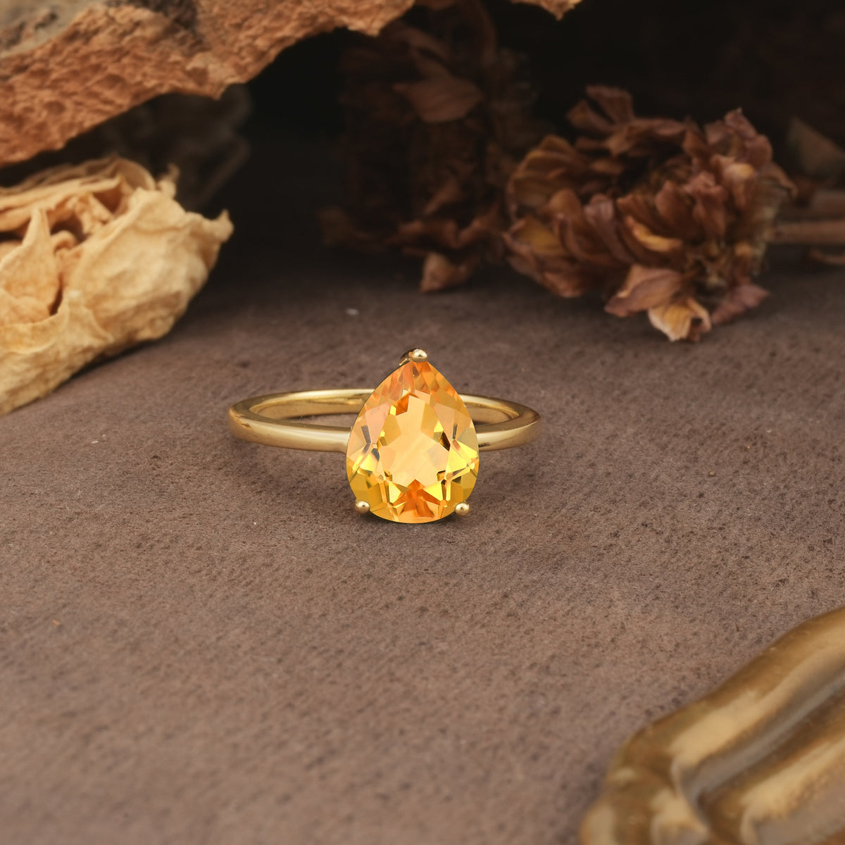 Unique, Classic, and Minimalist 3-Prong Pear Cut Citrine Engagement Ring - Additional view