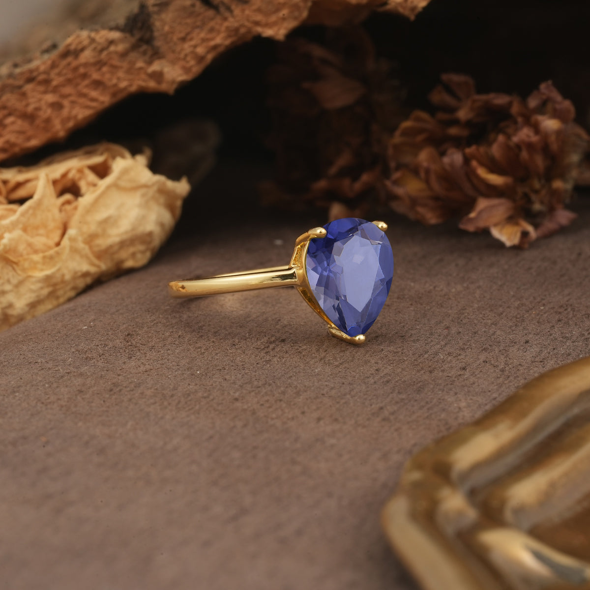 Unique, Classic, and Minimalist 3-Prong Pear Cut Tanzanite Engagement Ring - Additional view