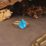 Unique, Classic, and Minimalist 3-Prong Pear Cut Turquoise Engagement Ring - Additional view