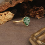 Unique, Classic, and Minimalist 3-Prong Pear Cut Moss Agate Engagement Ring - Additional view