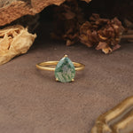 Unique, Classic, and Minimalist 3-Prong Pear Cut Moss Agate Engagement Ring - Additional view