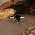 Unique, Classic, and Minimalist 3-Prong Pear Cut Black Onyx Engagement Ring - Additional view