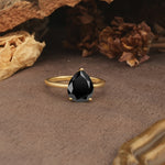 Unique, Classic, and Minimalist 3-Prong Pear Cut Black Onyx Engagement Ring - Additional view