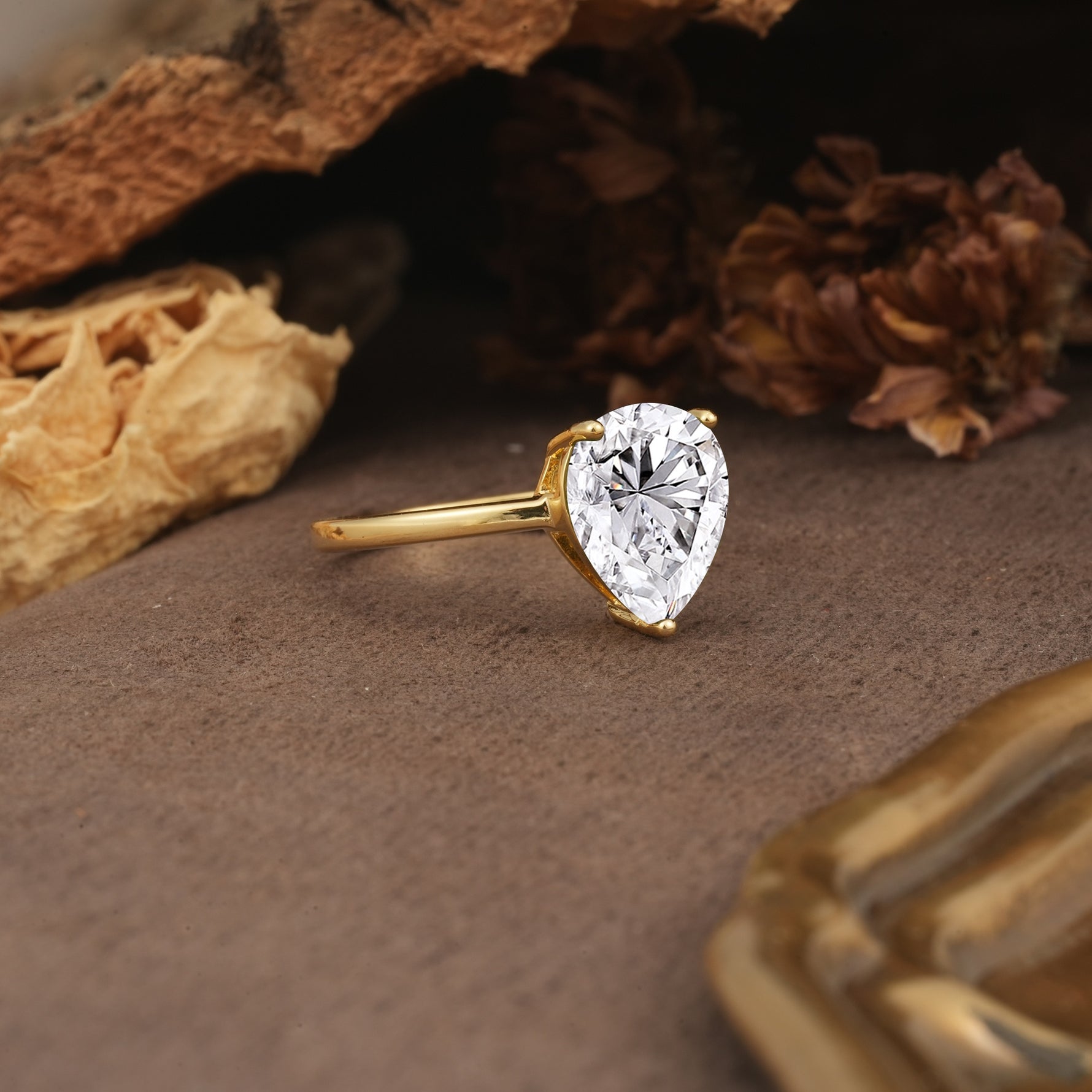 Unique, Classic, and Minimalist 3-Prong Pear Cut Lab Diamond Engagement Ring - Additional view