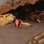 Unique, Classic, and Minimalist 3-Prong Pear Cut Garnet Engagement Ring - Additional view