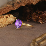 Unique, Classic, and Minimalist 3-Prong Pear Cut Amethyst Engagement Ring - Additional view