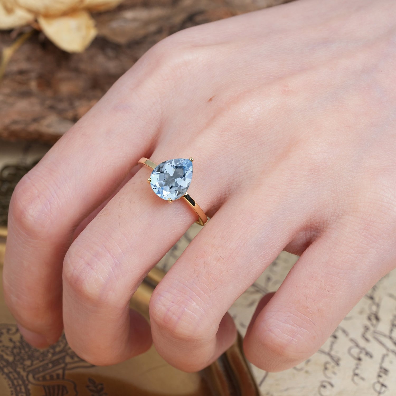 Unique, Classic, and Minimalist 3-Prong Pear Cut Aquamarine Engagement Ring