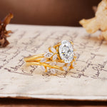 Naturally Inspired Luxury 4-Prong Pear Cut Moissanite Wedding Bride Ring Set - White-Gold