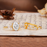 Naturally Inspired Luxury 4-Prong Pear Cut Moissanite Wedding Bride Ring Set - Additional view