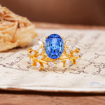 Naturally Inspired Luxury 4-Prong Pear Cut Sapphire Wedding Bride Ring Set - Yellow-Gold
