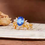 Naturally Inspired Luxury 4-Prong Pear Cut Sapphire Wedding Bride Ring Set - Rose-Gold