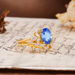 Naturally Inspired Luxury 4-Prong Pear Cut Sapphire Wedding Bride Ring Set - White-Gold