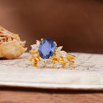 Nature-Inspired, Uniquely Luxurious 4-Prong Oval Cut Tanzanite Bridal Ring Set - Rose-Gold