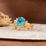 Nature-Inspired, Uniquely Luxurious 4-Prong Oval Cut Turquoise Bridal Ring Set - Rose-Gold