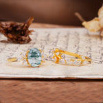 Naturally Inspired Luxury 4-Prong Pear Cut Moss Agate Wedding Bride Ring Set - Additional view