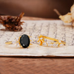 Nature-Inspired, Uniquely Luxurious 4-Prong Oval Cut Black Onyx Bridal Ring Set - Additional view